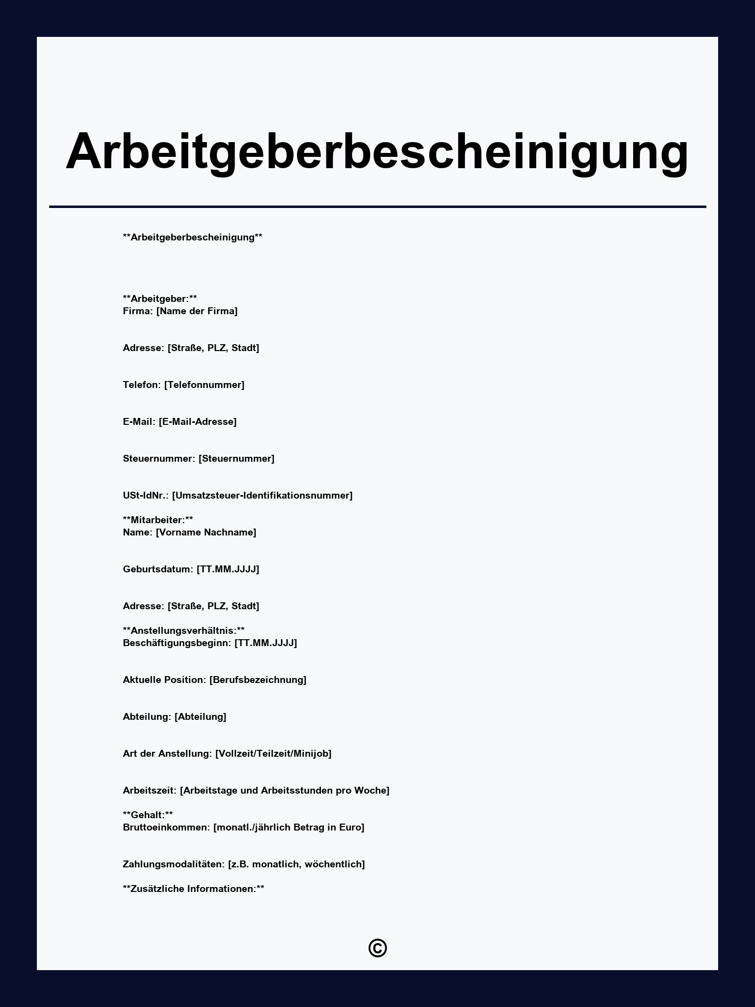 Arbeitgeberbescheinigung Muster
