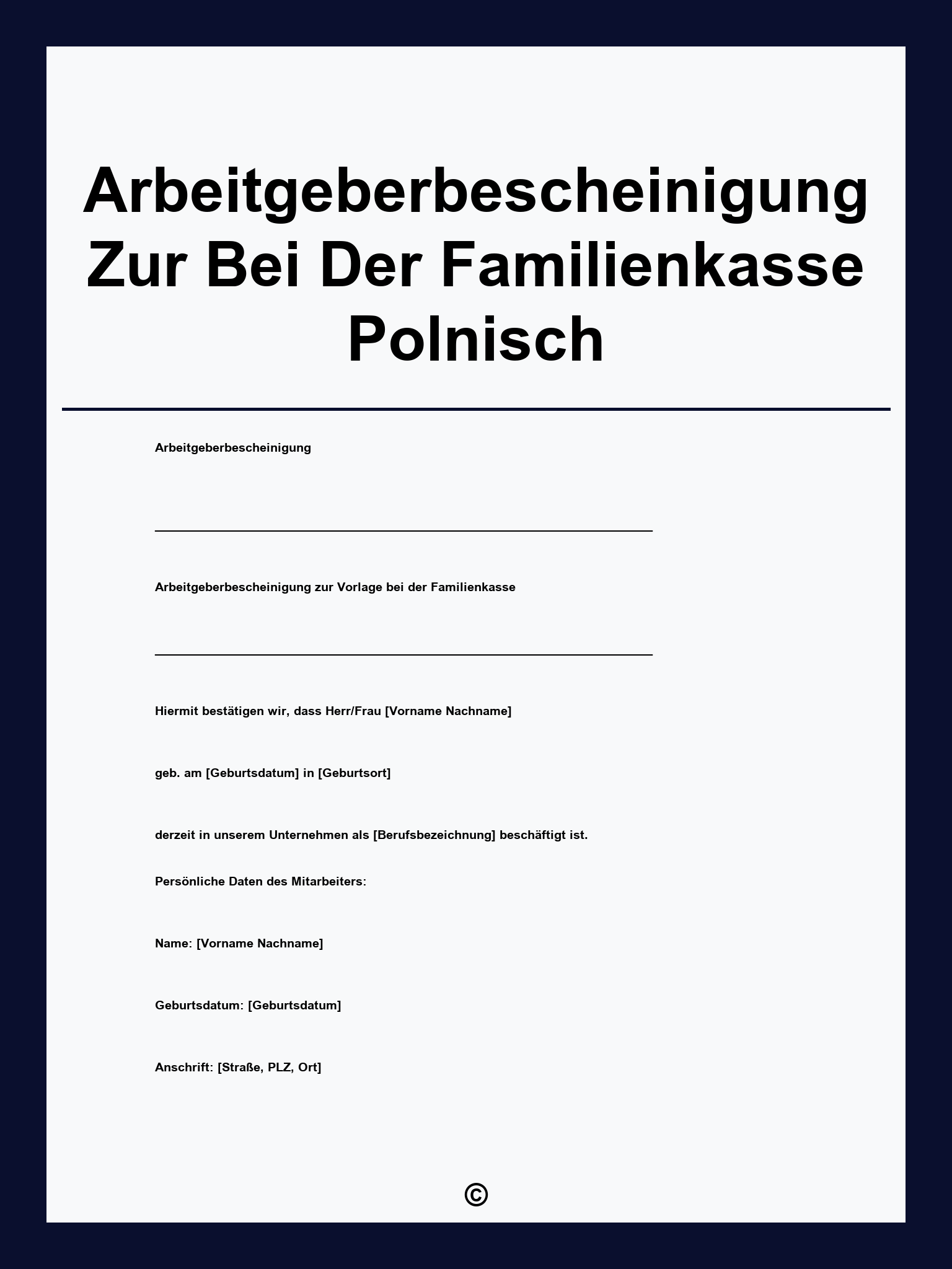 Arbeitgeberbescheinigung Zur Vorlage Bei Der Familienkasse Polnisch