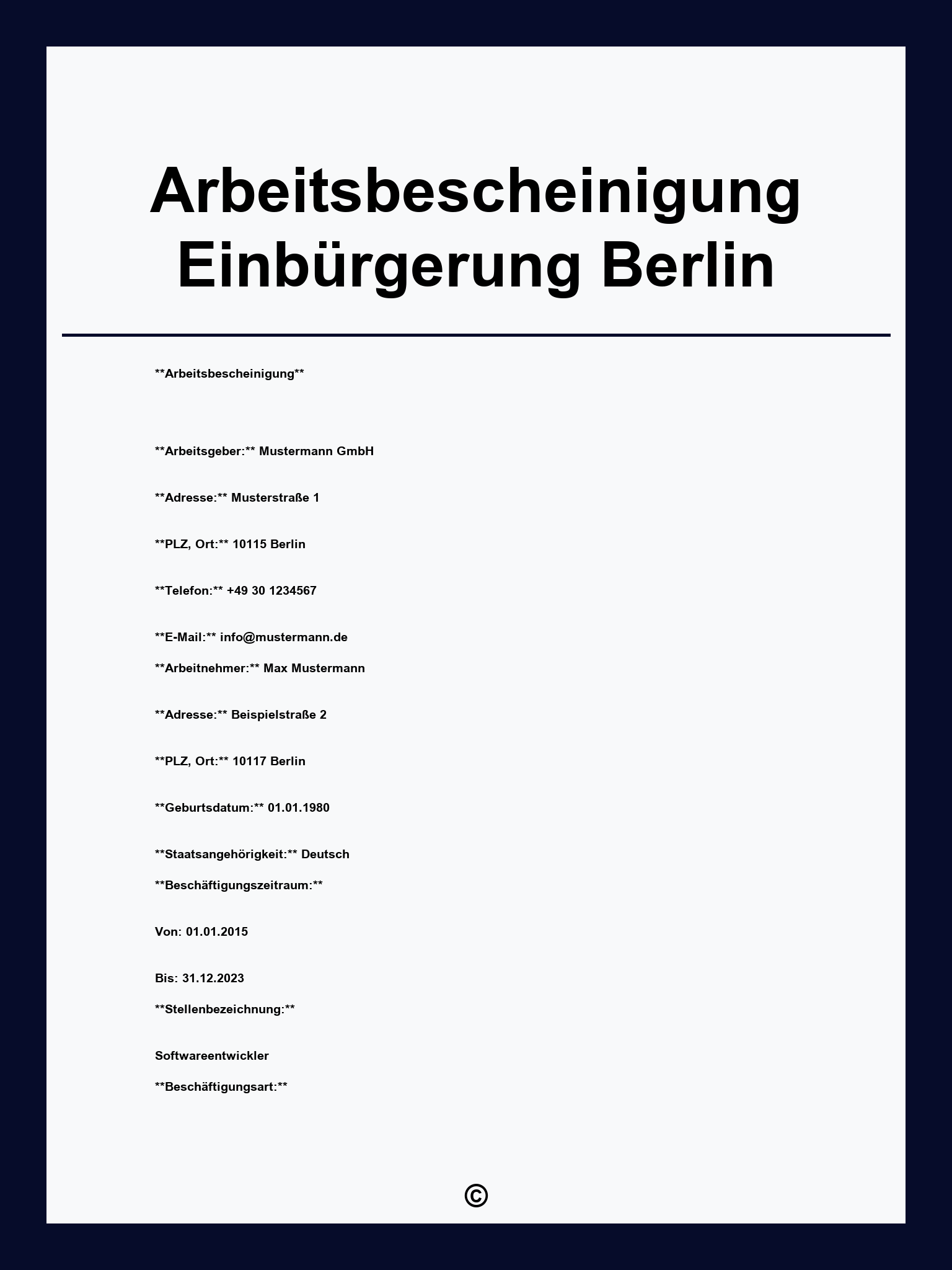 Arbeitsbescheinigung Einbürgerung Berlin