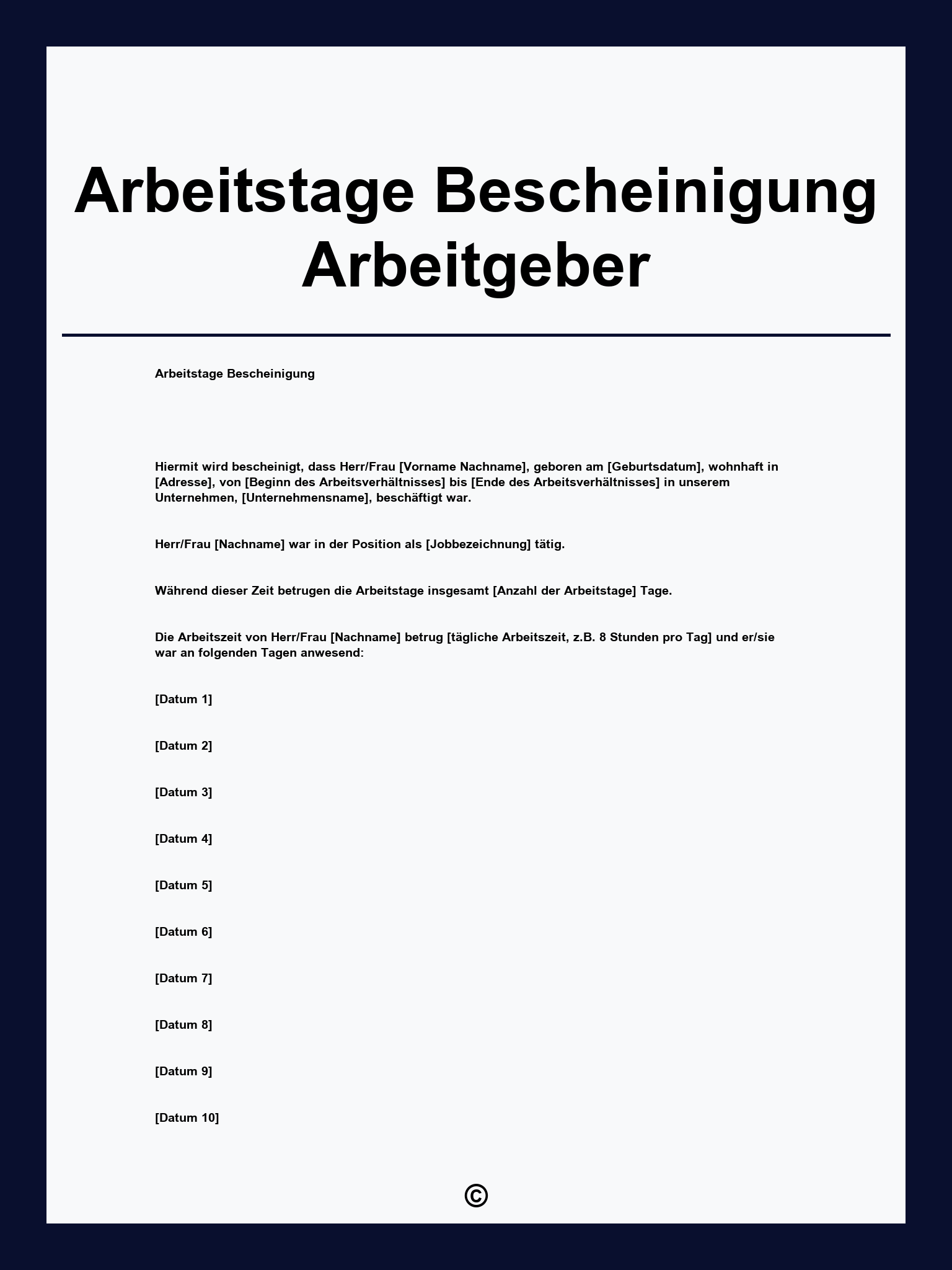 Arbeitstage Bescheinigung Arbeitgeber