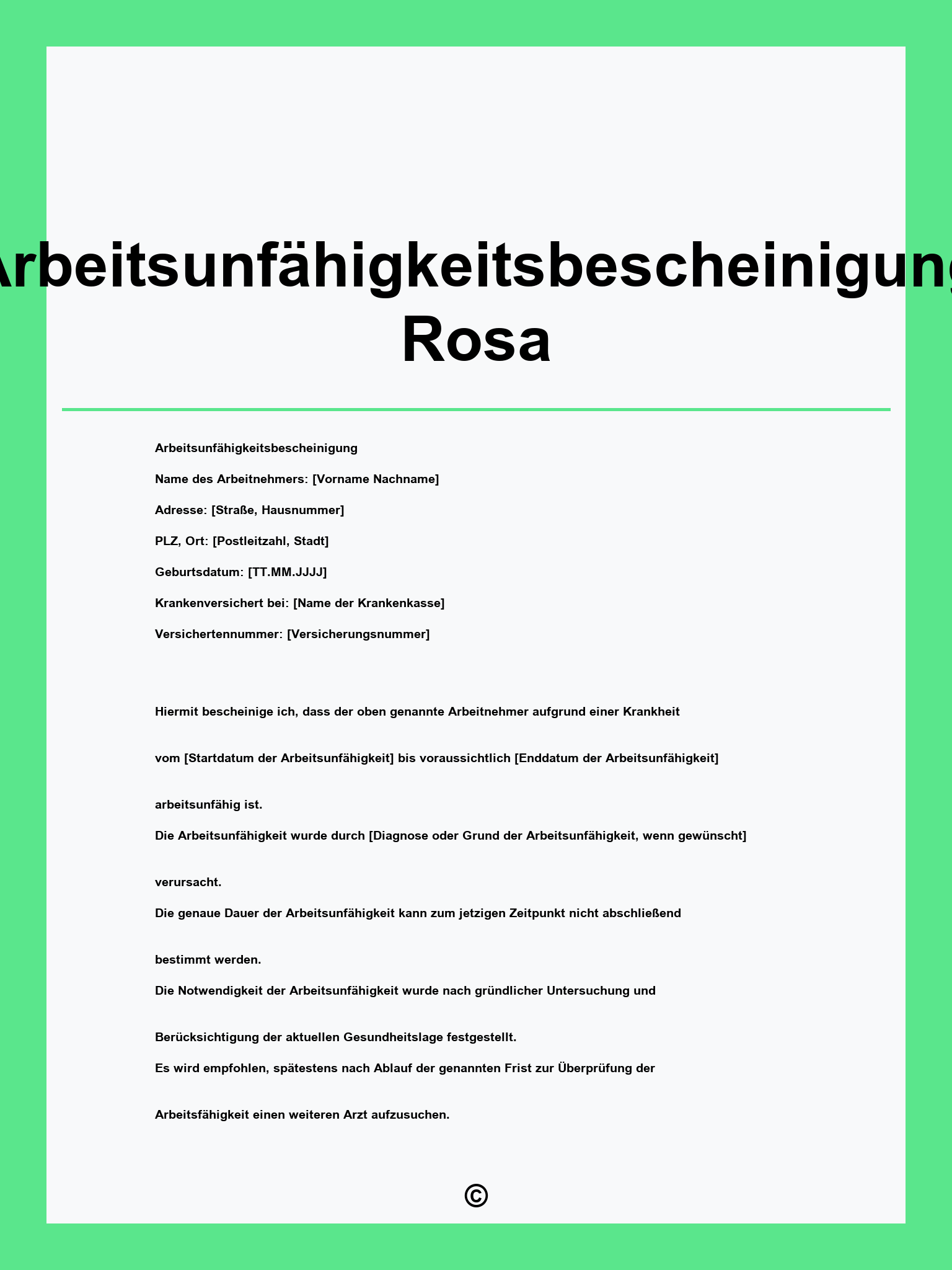 Arbeitsunfähigkeitsbescheinigung Rosa Vorlage