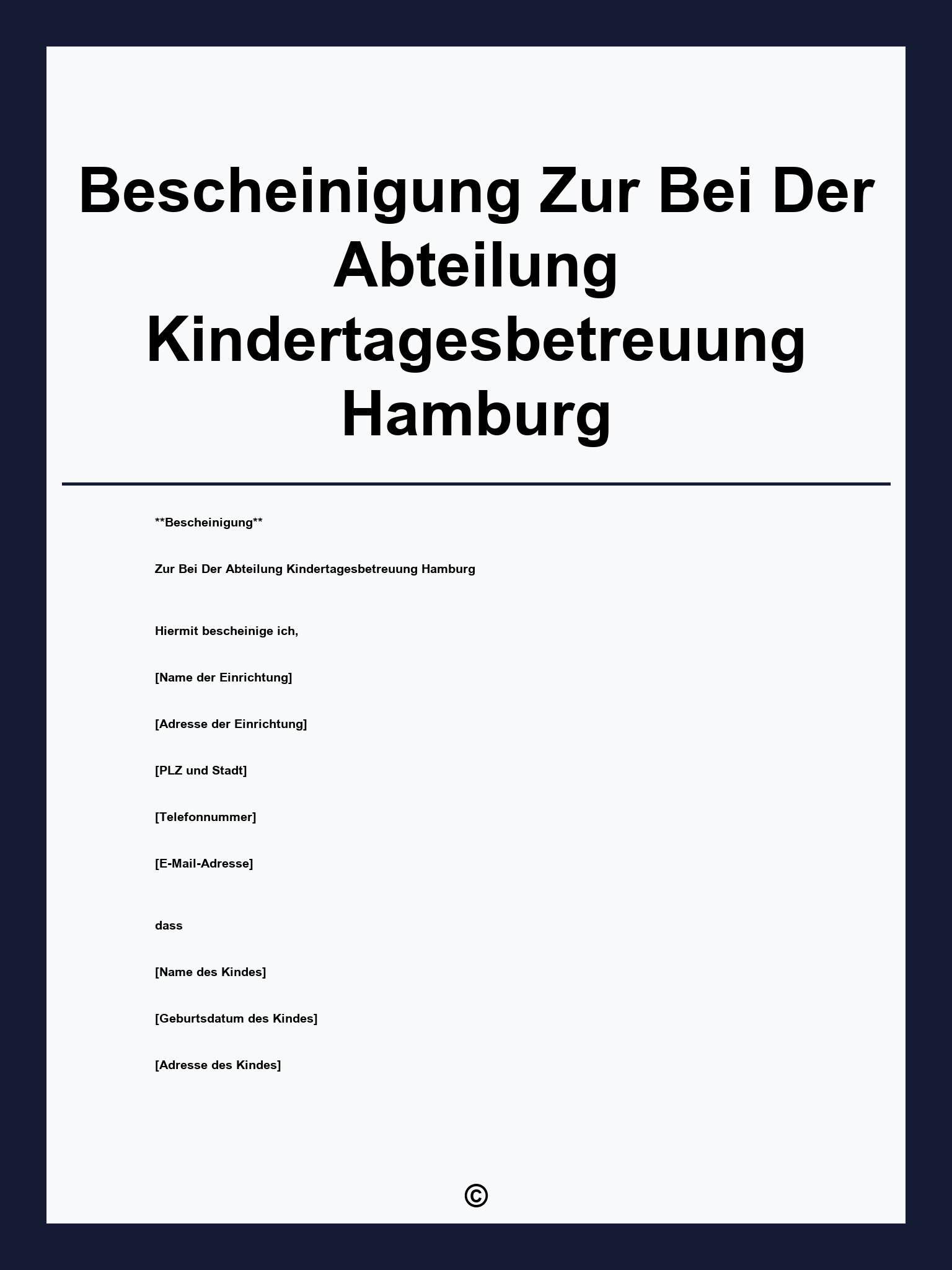Bescheinigung Zur Vorlage Bei Der Abteilung Kindertagesbetreuung Hamburg