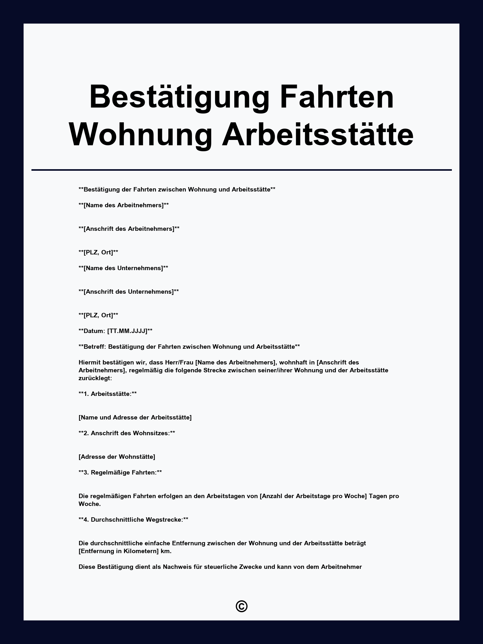 Bestätigung Fahrten Wohnung Arbeitsstätte