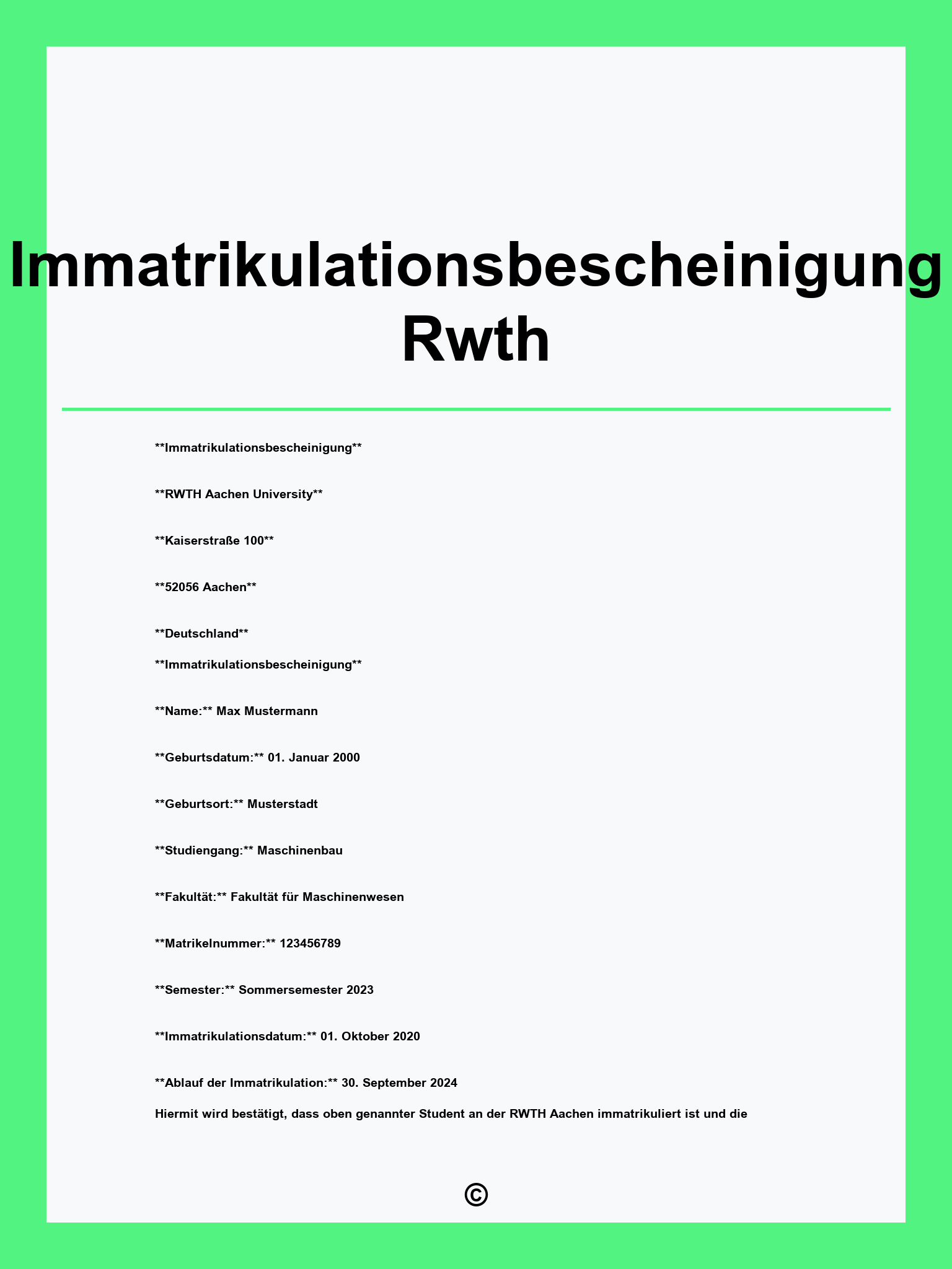 Immatrikulationsbescheinigung Rwth