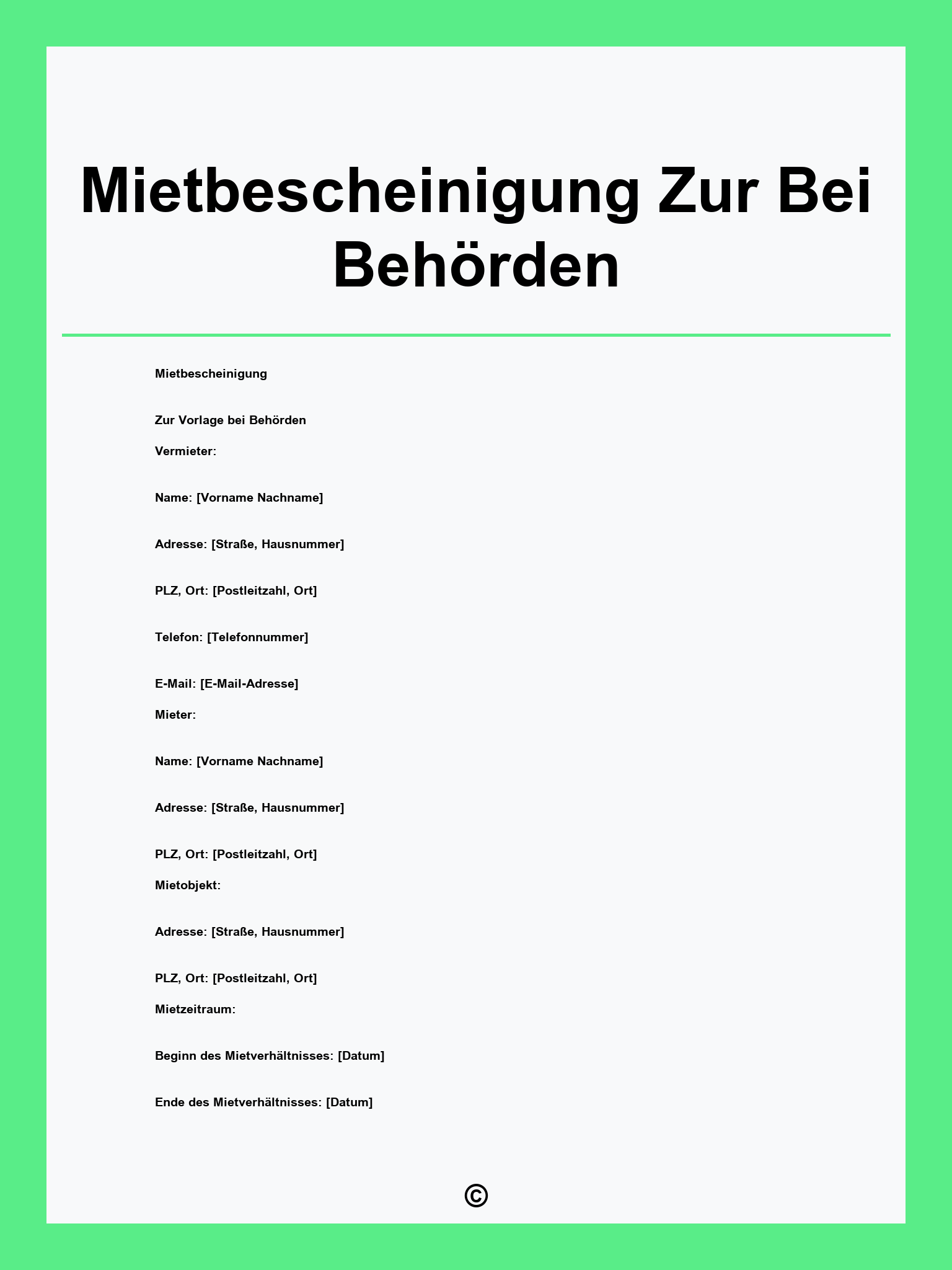 Mietbescheinigung Zur Vorlage Bei Behörden