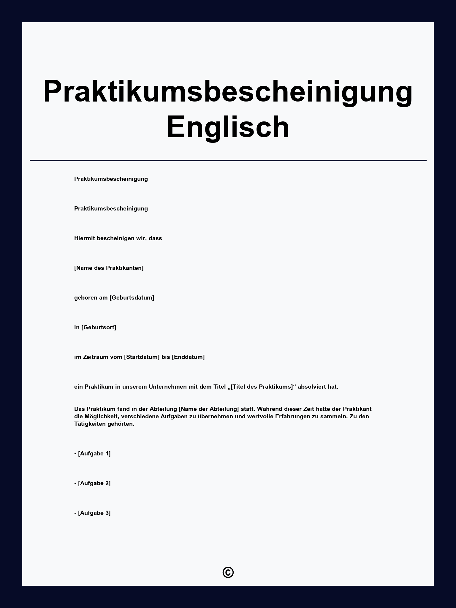 Praktikumsbescheinigung Englisch Vorlage