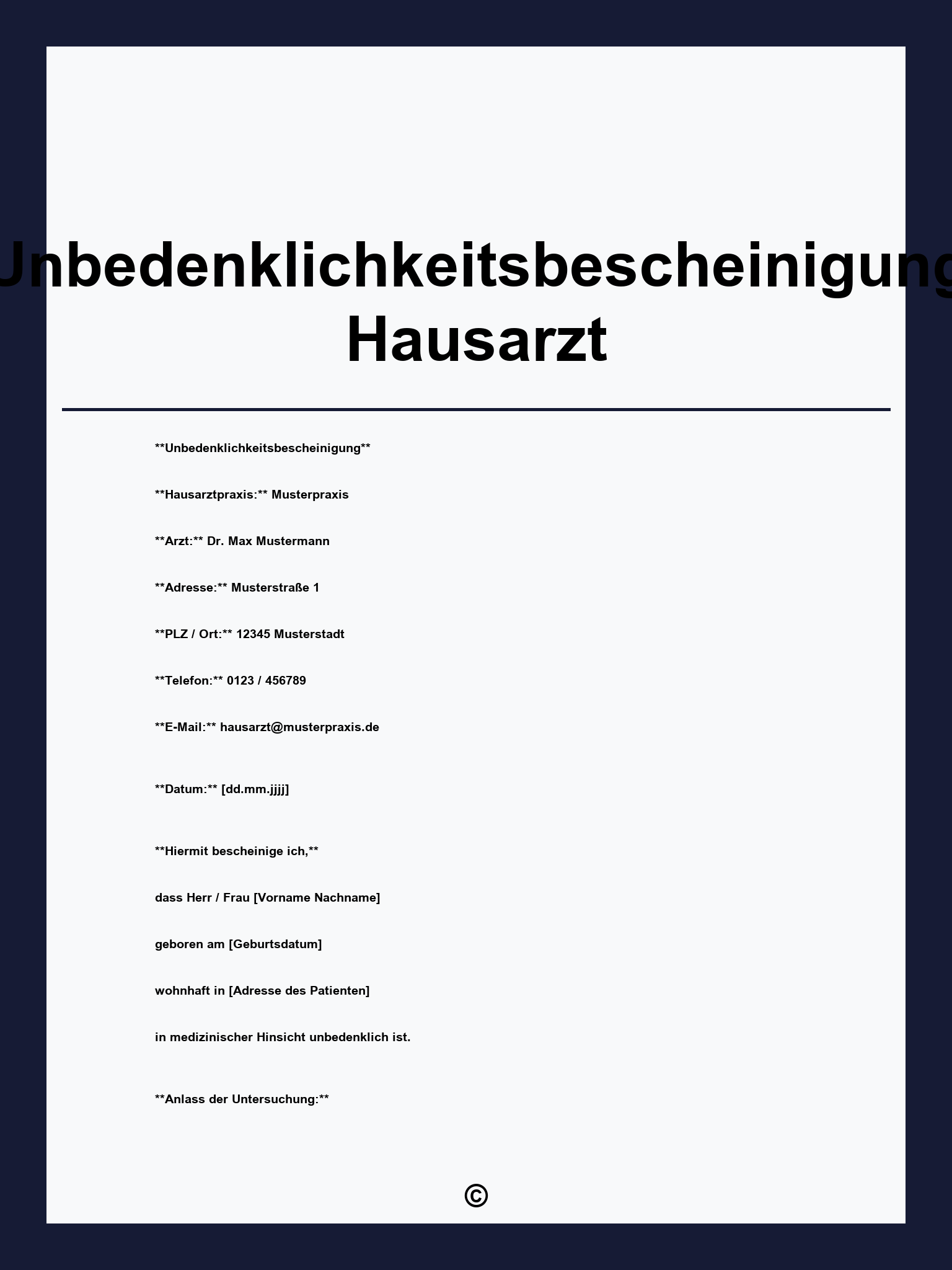 Unbedenklichkeitsbescheinigung Hausarzt