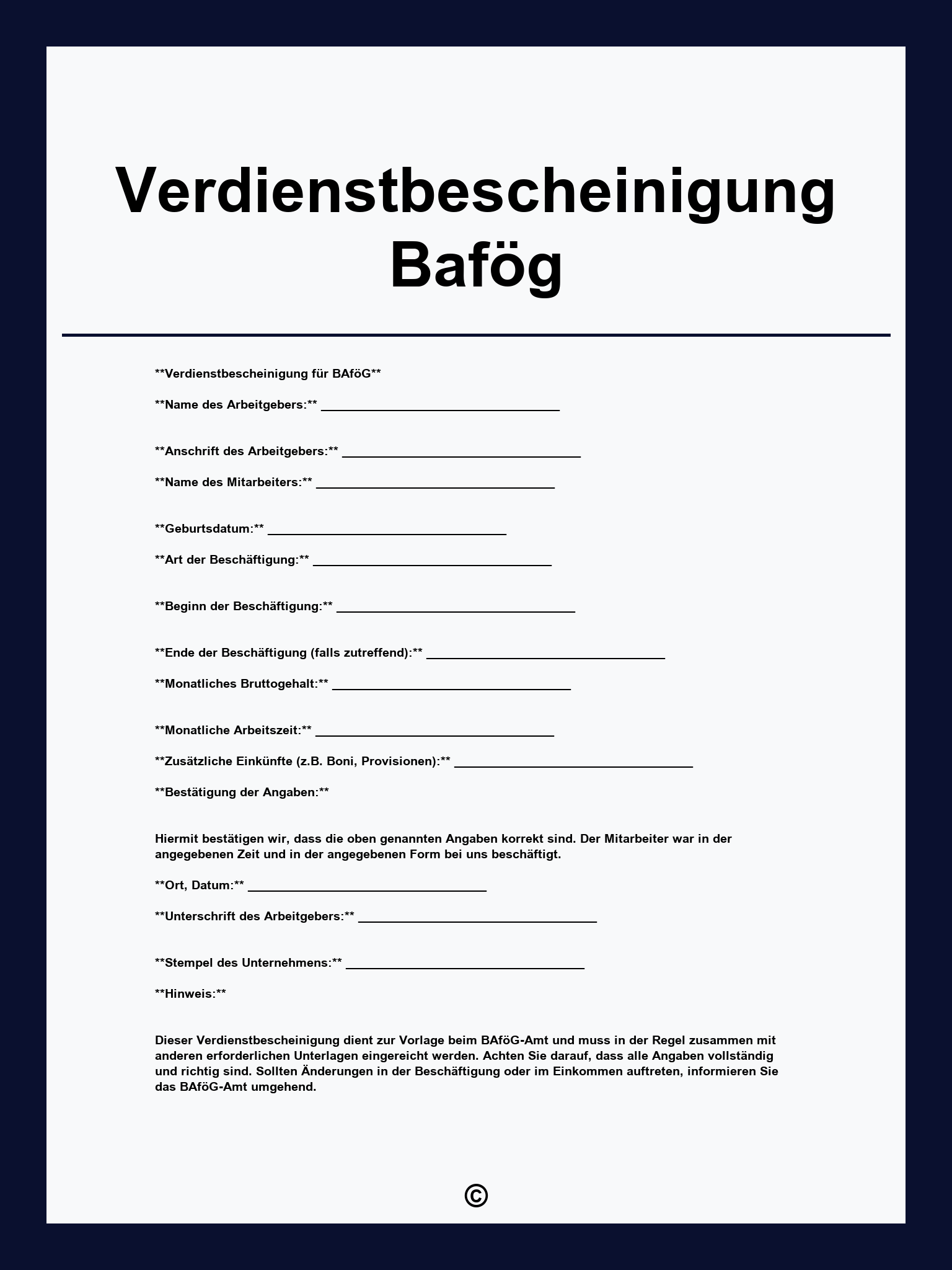 Verdienstbescheinigung Bafög
