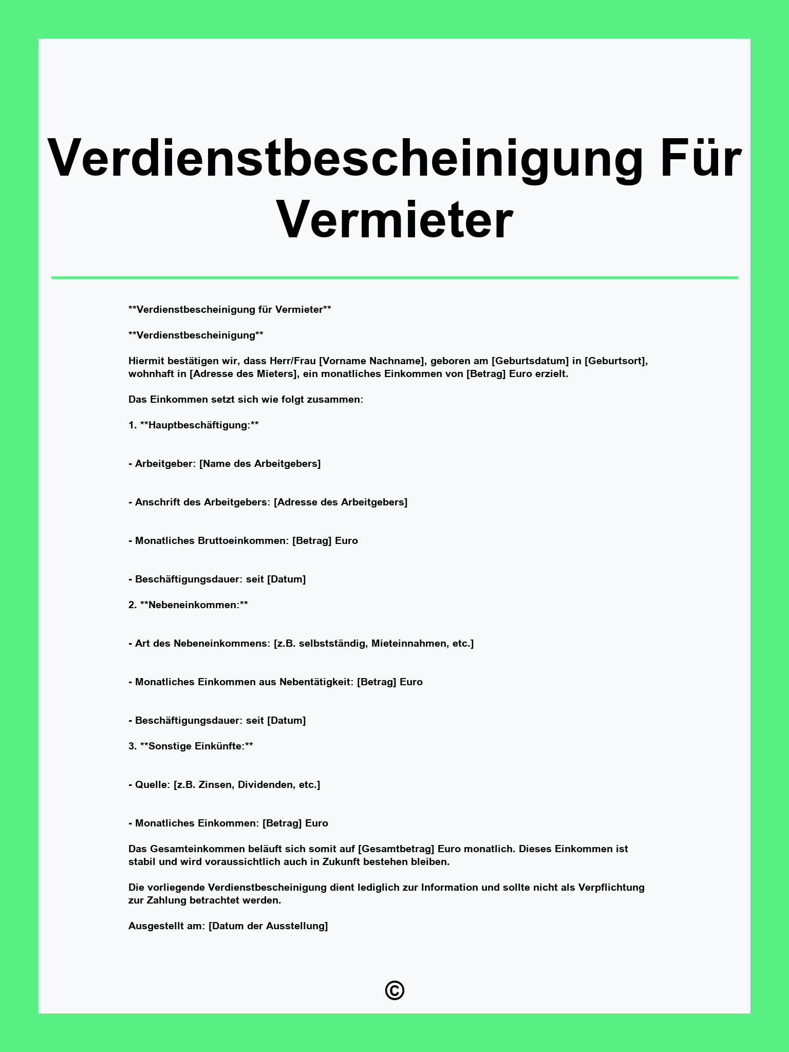 Verdienstbescheinigung Für Vermieter Muster